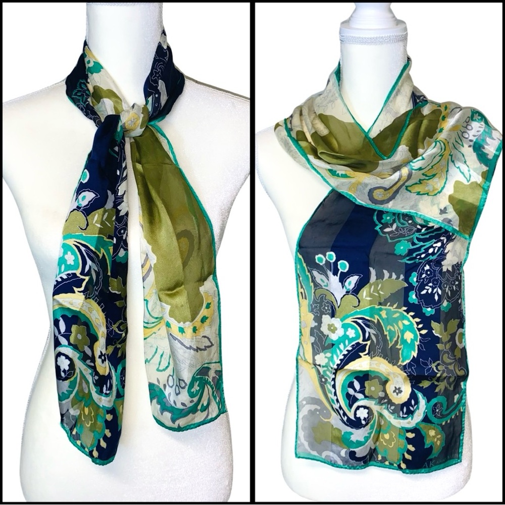 Anne Klein Silk Striped Floral Scarf Layering Paisley Accessories Gift Spring